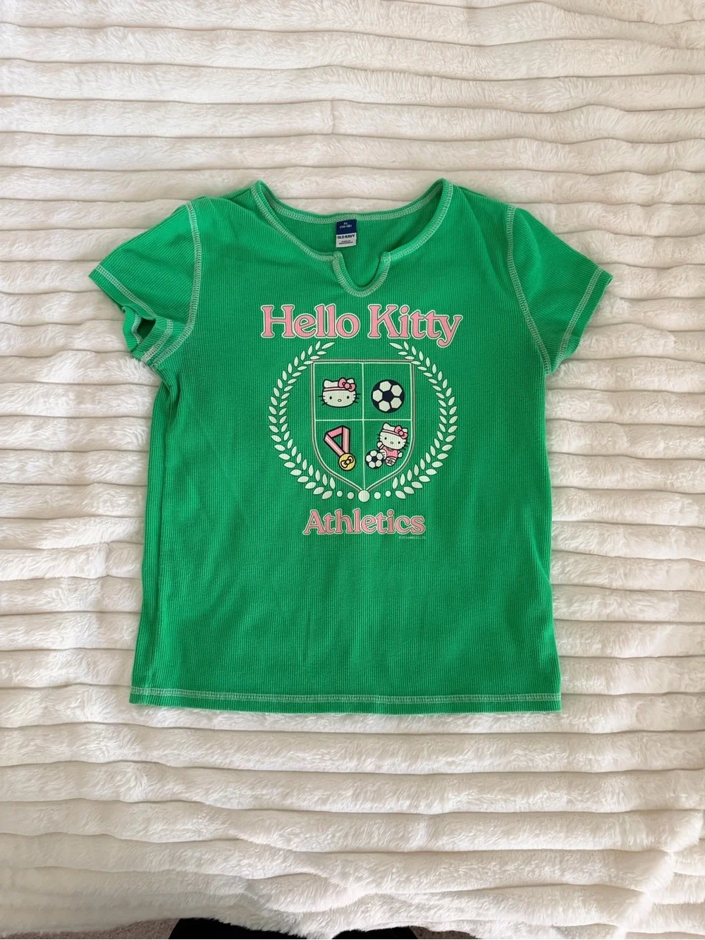 Old Navy Green Hello Kitty Athletics Tee with Pink Accents